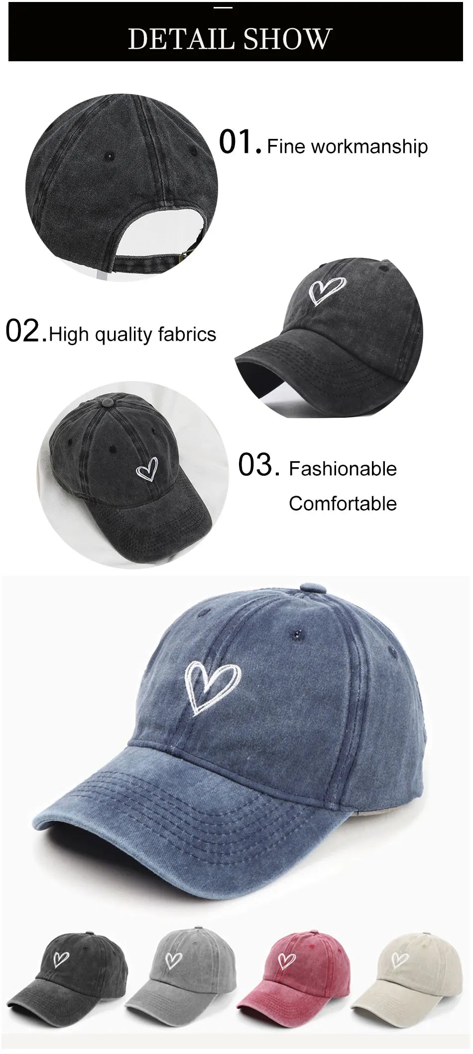 Adjustable Retro Washed Distressed Love Embroidered Basketball Cap