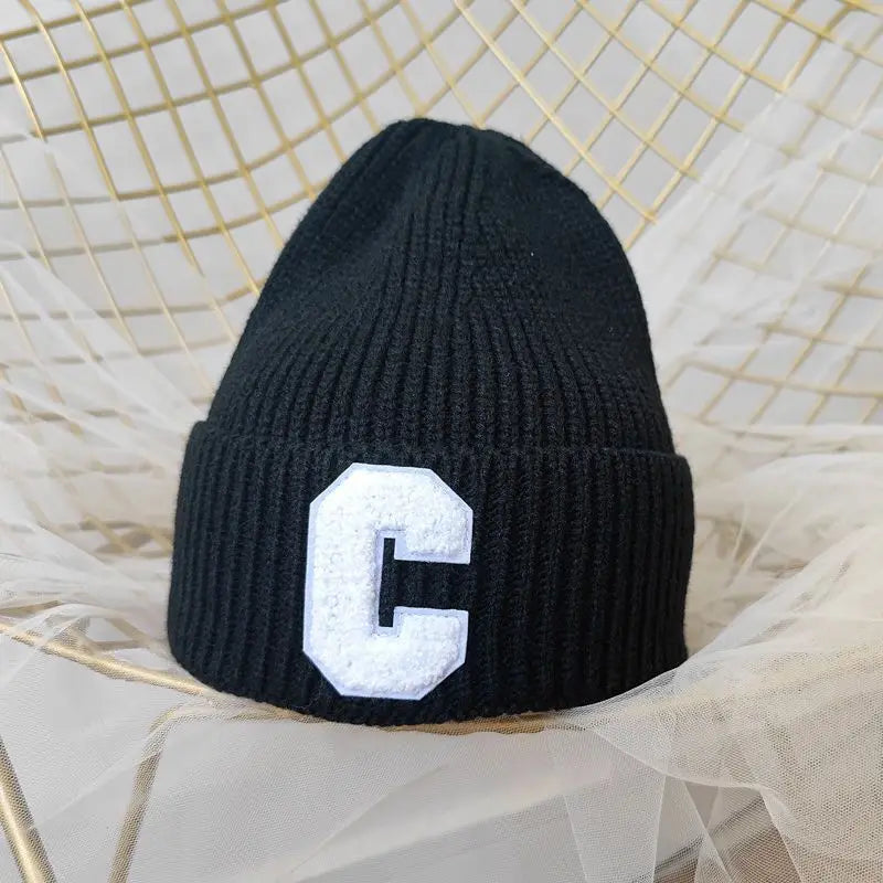 Unisex Winter Knitted Beanie with Big "C" Letter - Available in Multiple Colors