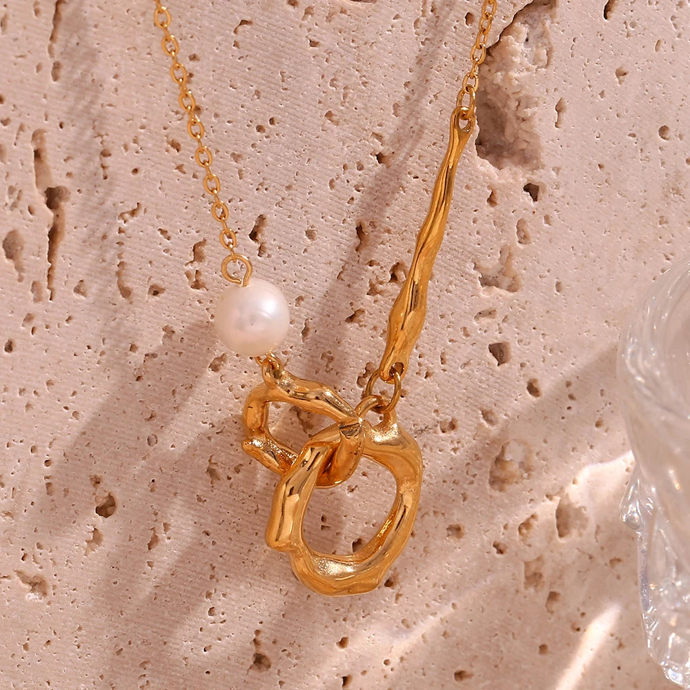 Luminous Elegance: Freshwater Pearl Liquid Loop Necklace