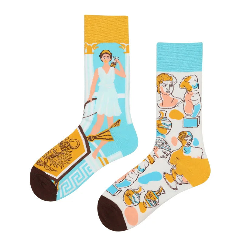 New Fashion Socks AB Asymmetric Mandarin Duck Socks for Men and Women Medium High Tube Cotton Socks
