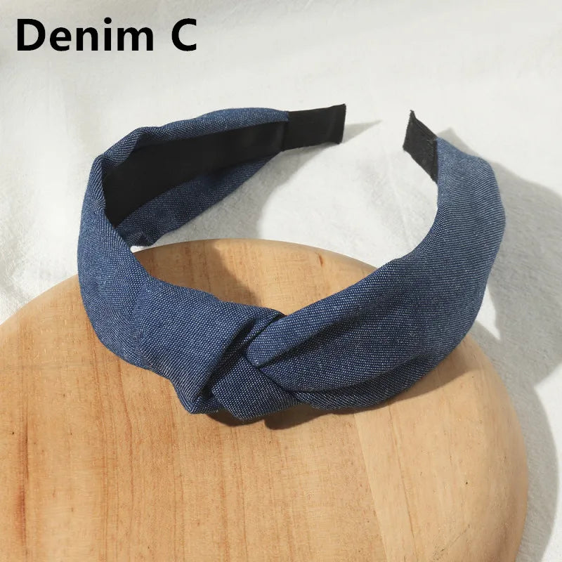 Knotted Denim Print Headband for Women and Girls