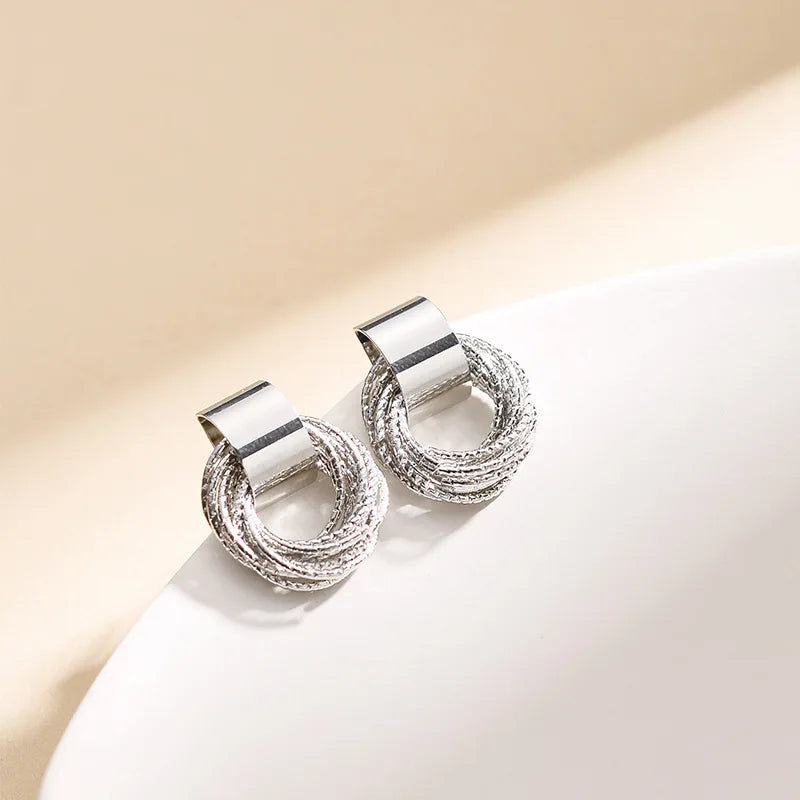 Retro Gold and Silver Multi-Circle Stud Earrings