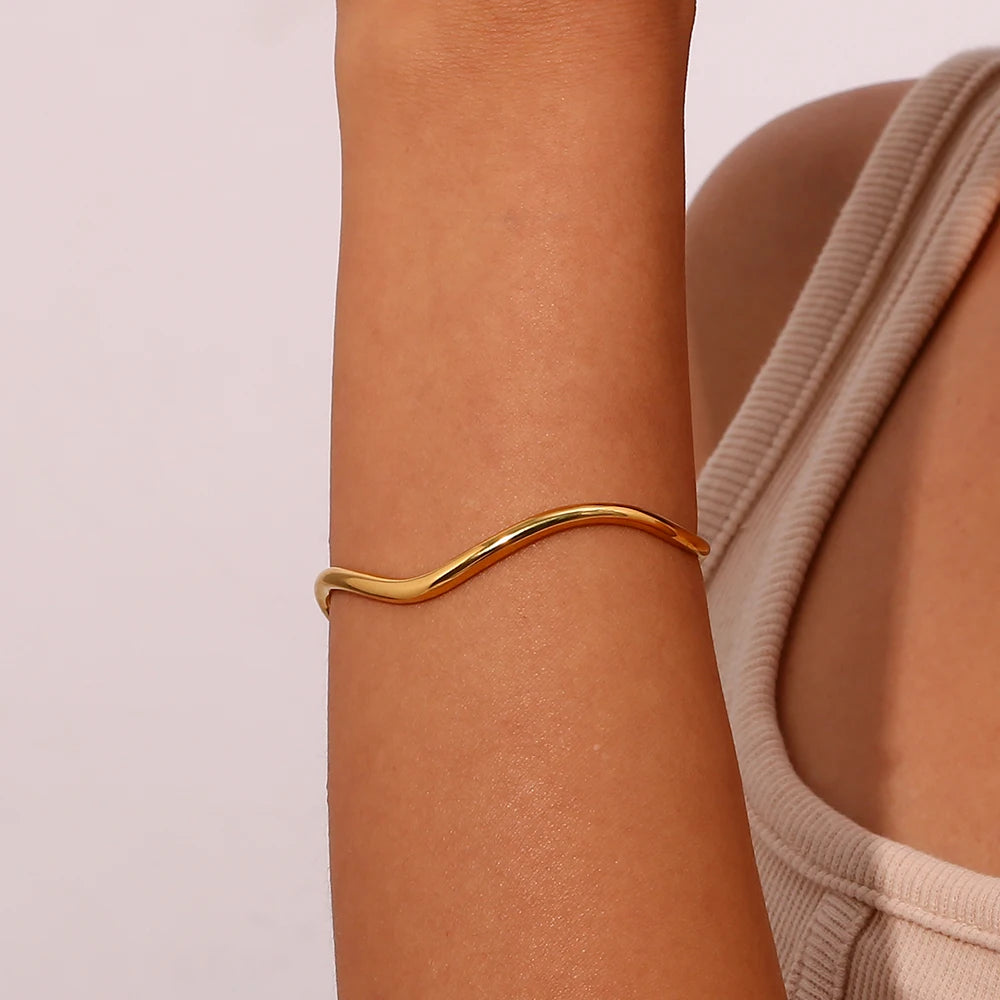 Wave-Inspired Stainless Steel Cuff Bracelet