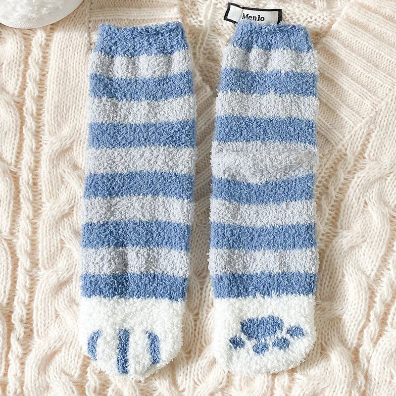 Cozy Cat Claw Coral Velvet Socks for Autumn & Winter