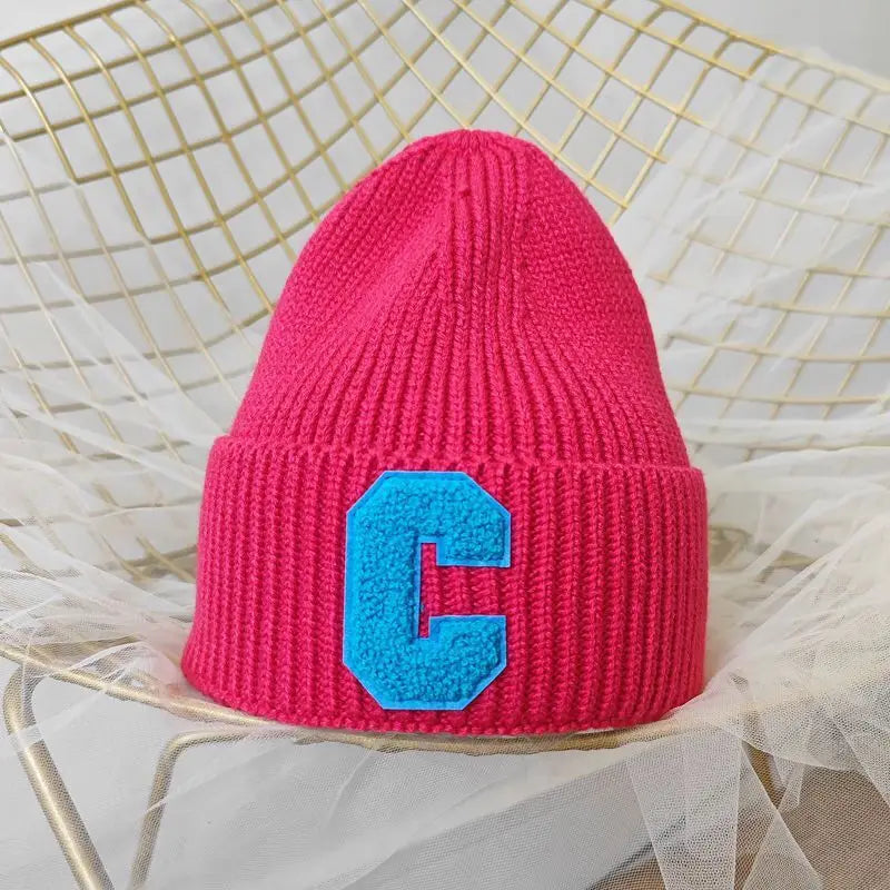 Unisex Winter Knitted Beanie with Big "C" Letter - Available in Multiple Colors