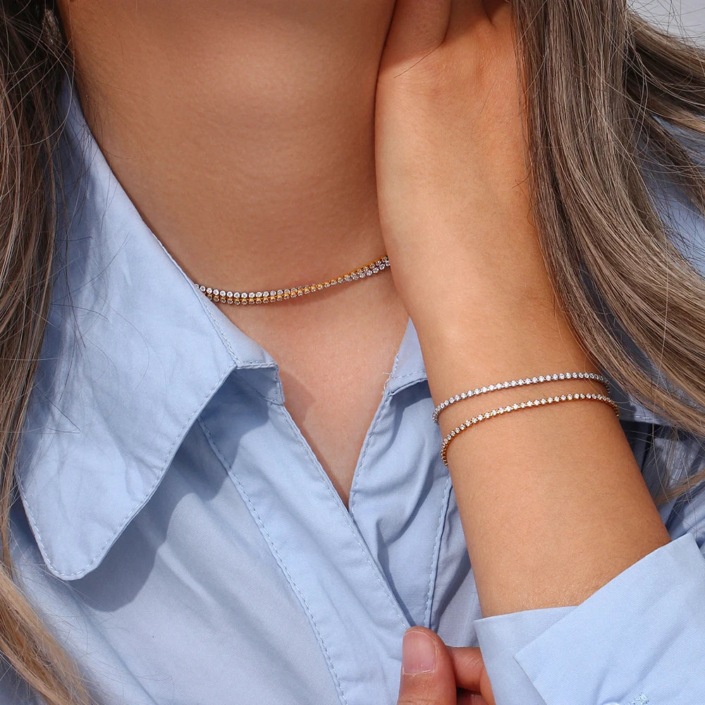Minimalist Zircon Chain Necklace and Bracelet Set