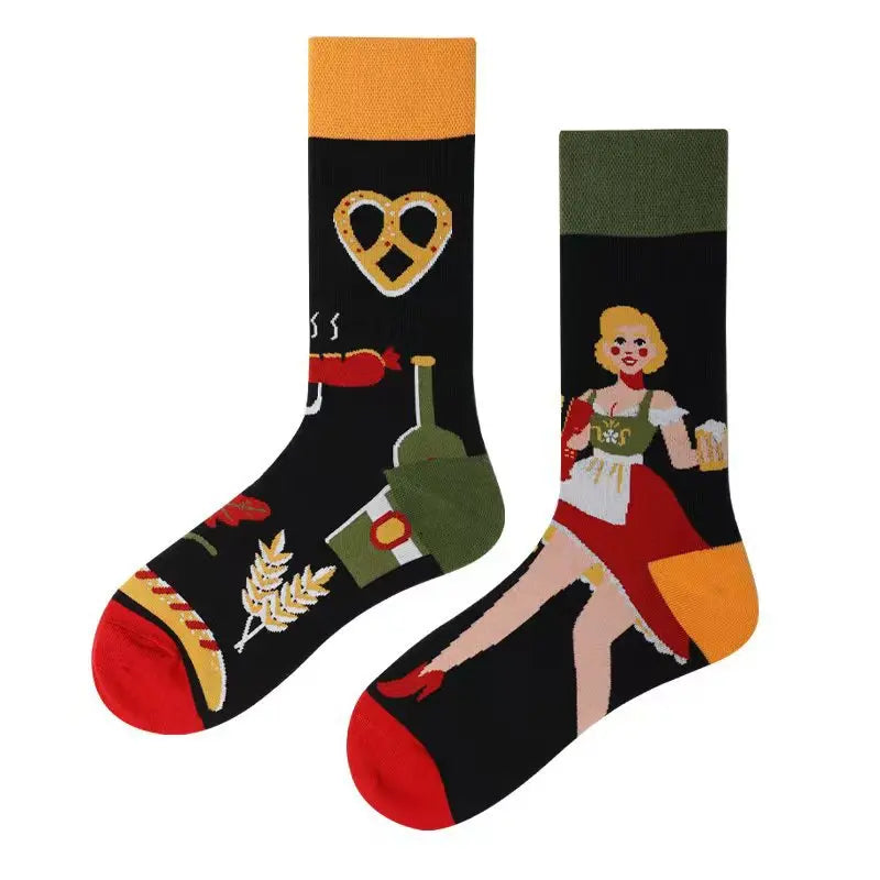 New Fashion Socks AB Asymmetric Mandarin Duck Socks for Men and Women Medium High Tube Cotton Socks