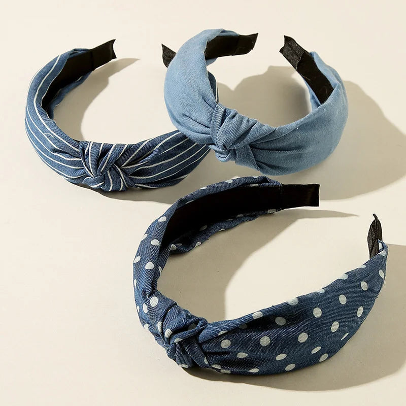 Knotted Denim Print Headband for Women and Girls