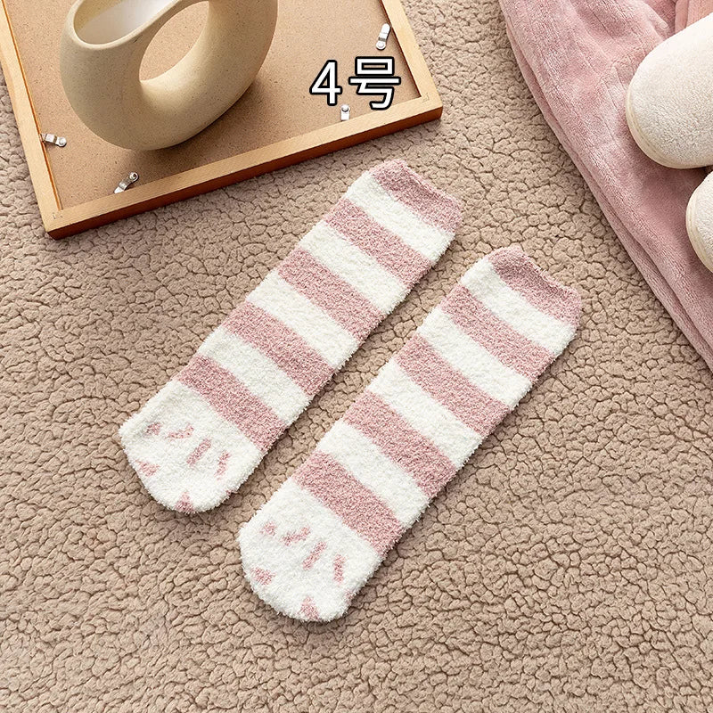 Cozy Cat Claw Coral Velvet Socks for Autumn & Winter