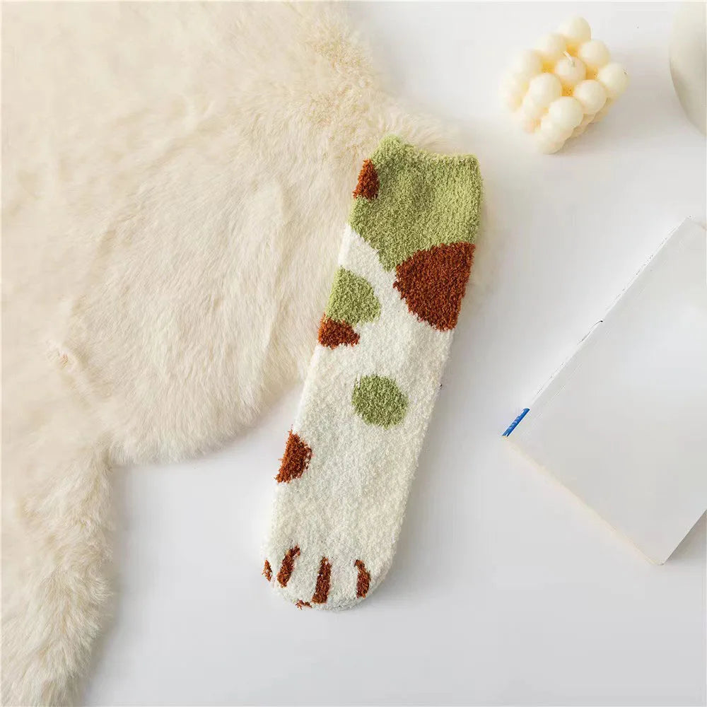 Cozy Cat Claw Coral Velvet Socks for Autumn & Winter