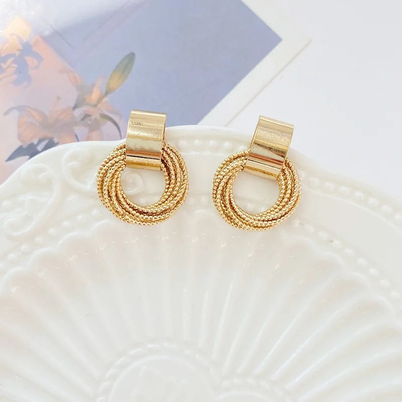 Retro Gold and Silver Multi-Circle Stud Earrings