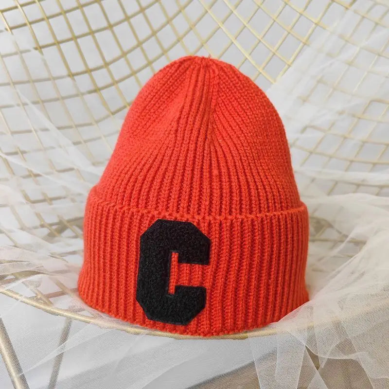 Unisex Winter Knitted Beanie with Big "C" Letter - Available in Multiple Colors