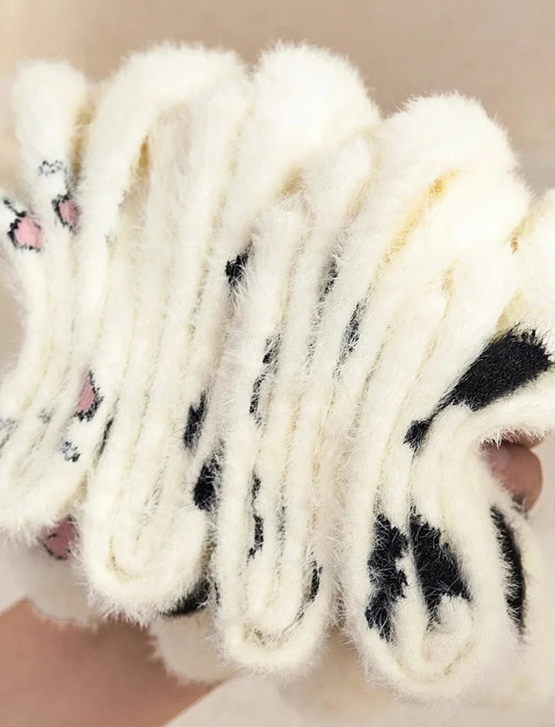 Kawaii Cow Print Plush Velvet Winter Socks
