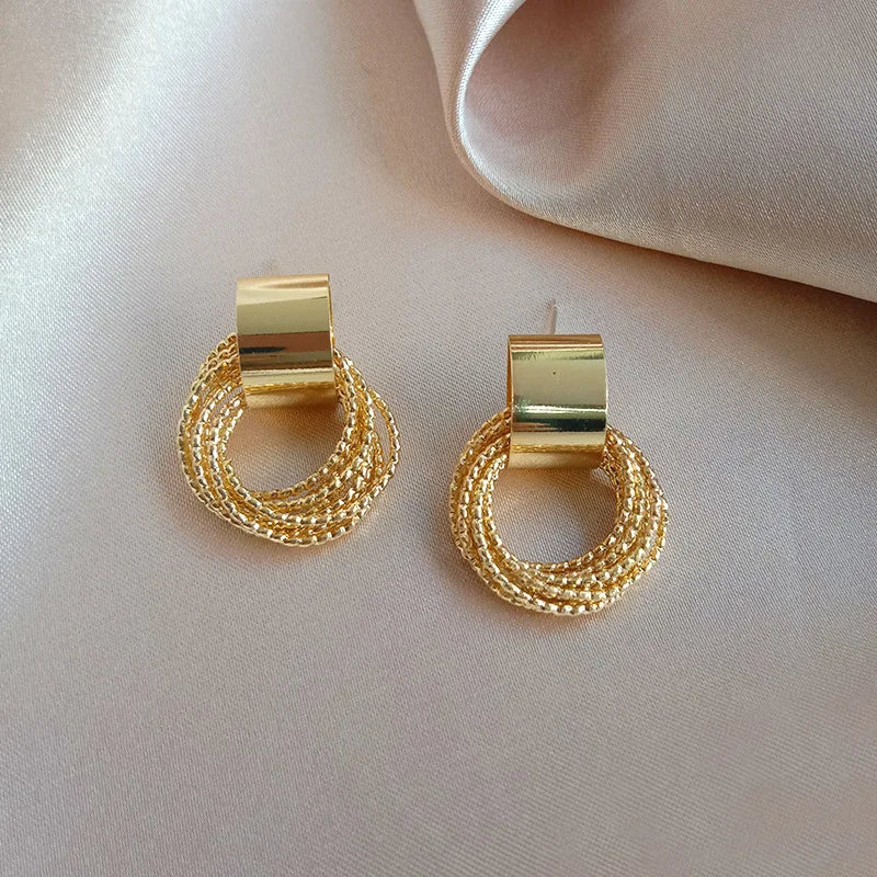 Retro Gold and Silver Multi-Circle Stud Earrings