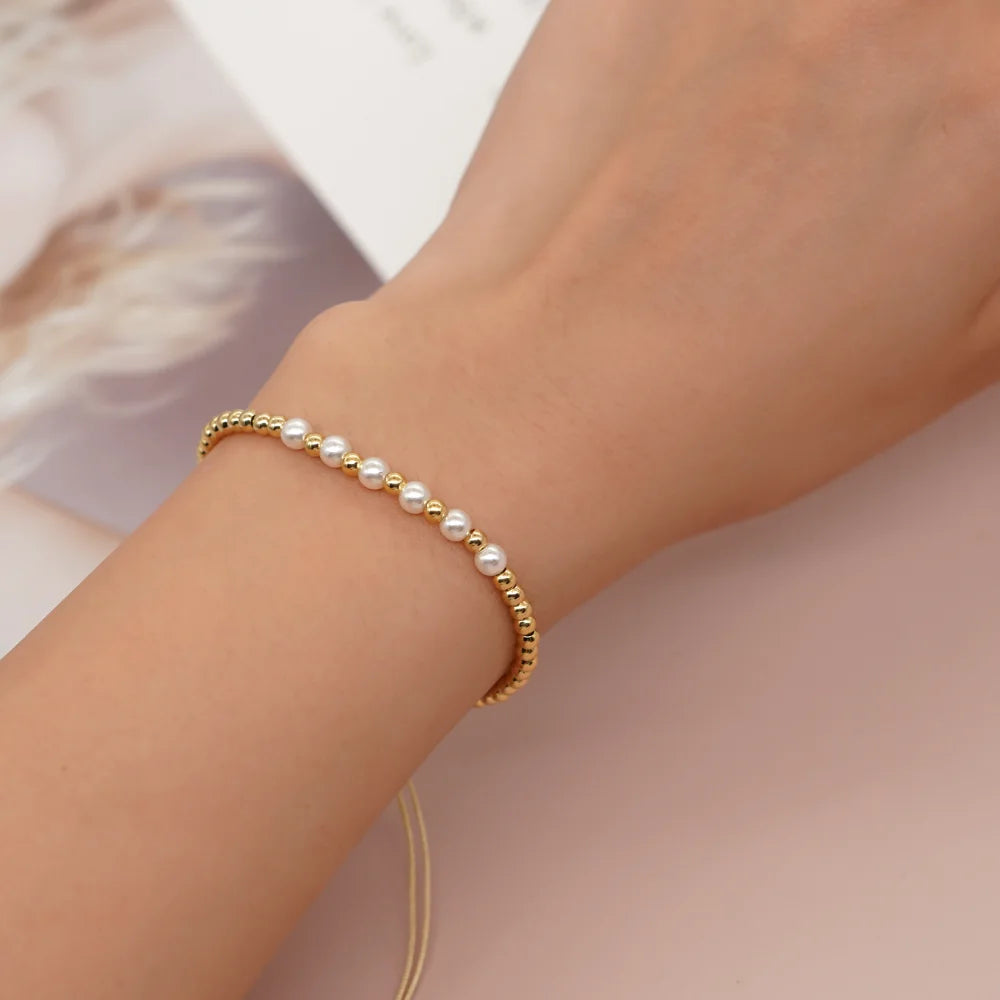 Golden Beaded and Pearl Essence Charm Bracelet