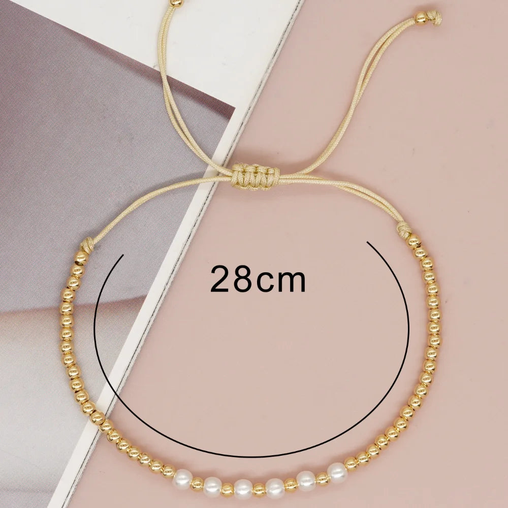 Golden Beaded and Pearl Essence Charm Bracelet