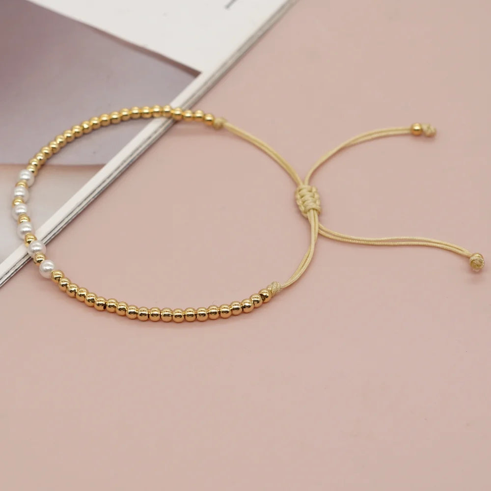 Golden Beaded and Pearl Essence Charm Bracelet