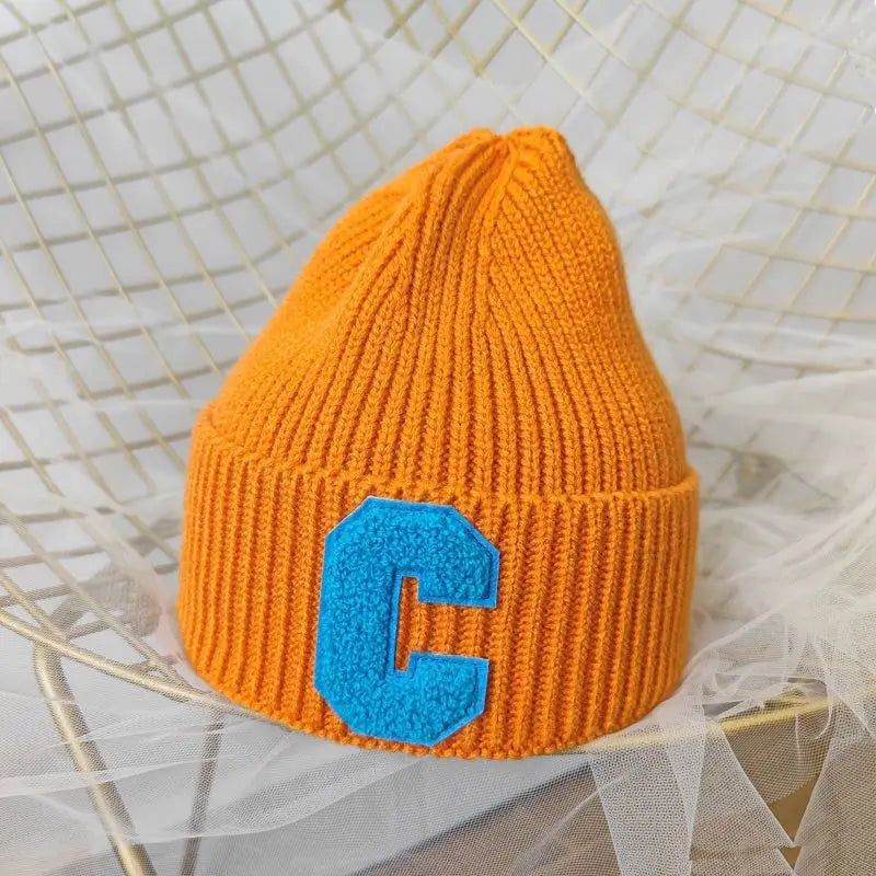 Unisex Winter Knitted Beanie with Big "C" Letter - Available in Multiple Colors