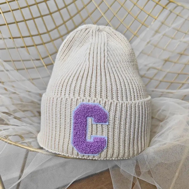 Unisex Winter Knitted Beanie with Big "C" Letter - Available in Multiple Colors
