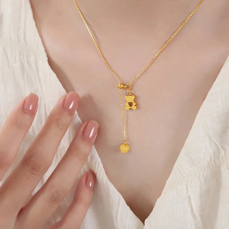 Cuddle Bear Heart Pendant Necklace