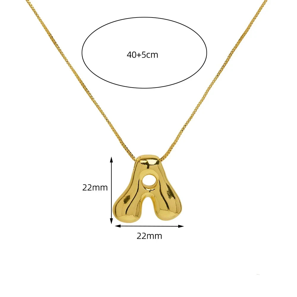 Chunky Golden Initial Letter Bubble Pendant Necklace