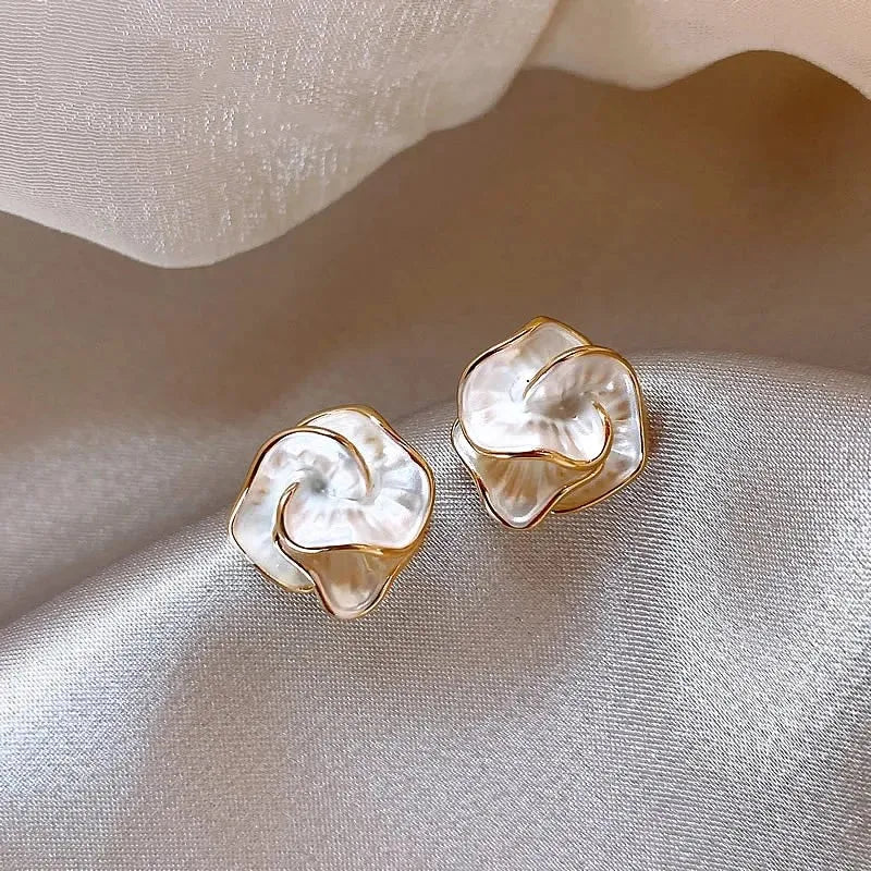Enamel Multi-Layered Flower Earrings