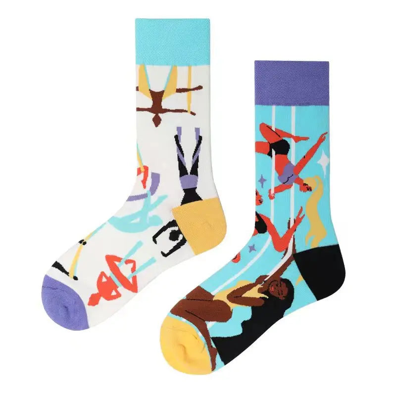 New Fashion Socks AB Asymmetric Mandarin Duck Socks for Men and Women Medium High Tube Cotton Socks