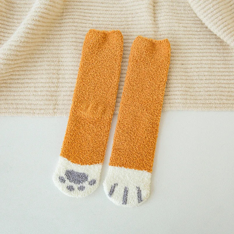 Cozy Cat Claw Coral Velvet Socks for Autumn & Winter