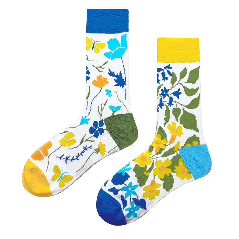New Fashion Socks AB Asymmetric Mandarin Duck Socks for Men and Women Medium High Tube Cotton Socks