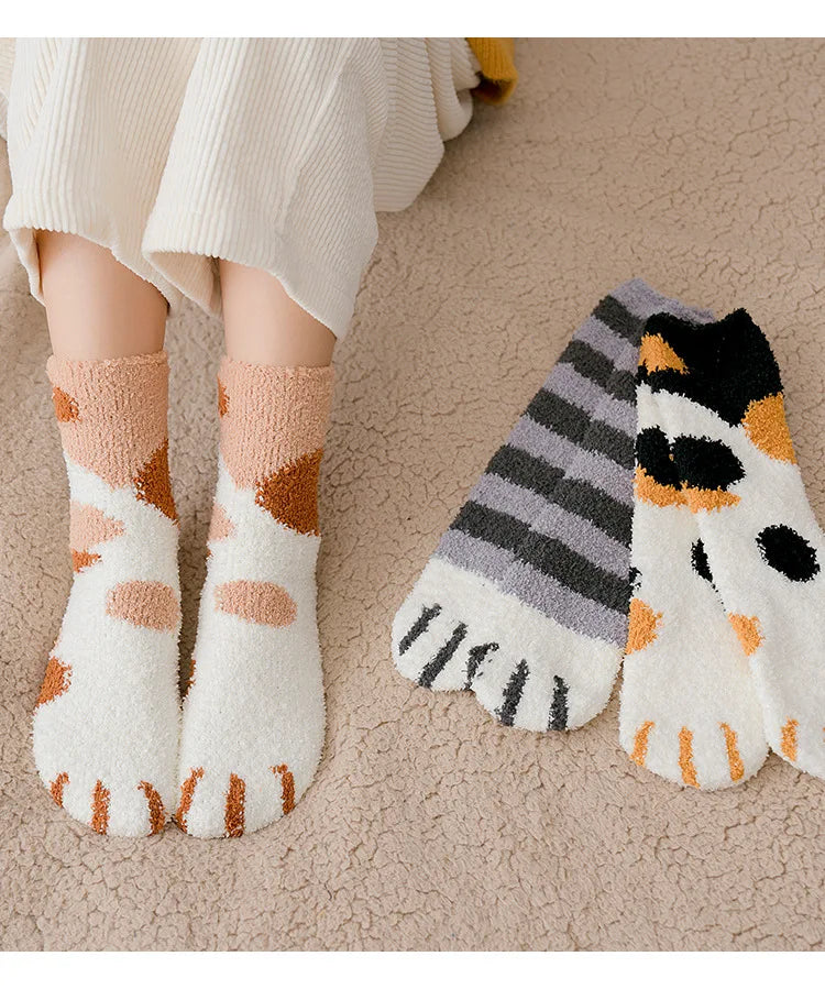 Cozy Cat Claw Coral Velvet Socks for Autumn & Winter