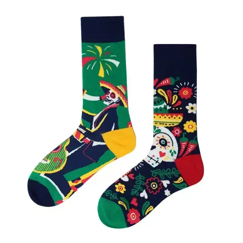 New Fashion Socks AB Asymmetric Mandarin Duck Socks for Men and Women Medium High Tube Cotton Socks