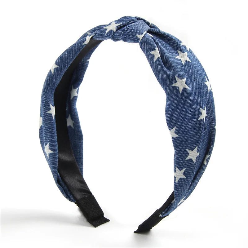 Knotted Denim Print Headband for Women and Girls