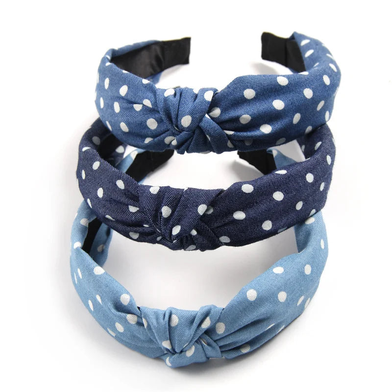 Knotted Denim Print Headband for Women and Girls