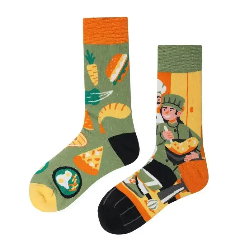 New Fashion Socks AB Asymmetric Mandarin Duck Socks for Men and Women Medium High Tube Cotton Socks