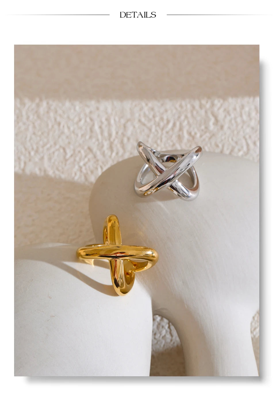 Geometric X-Shape Stainless Steel Statement Ring