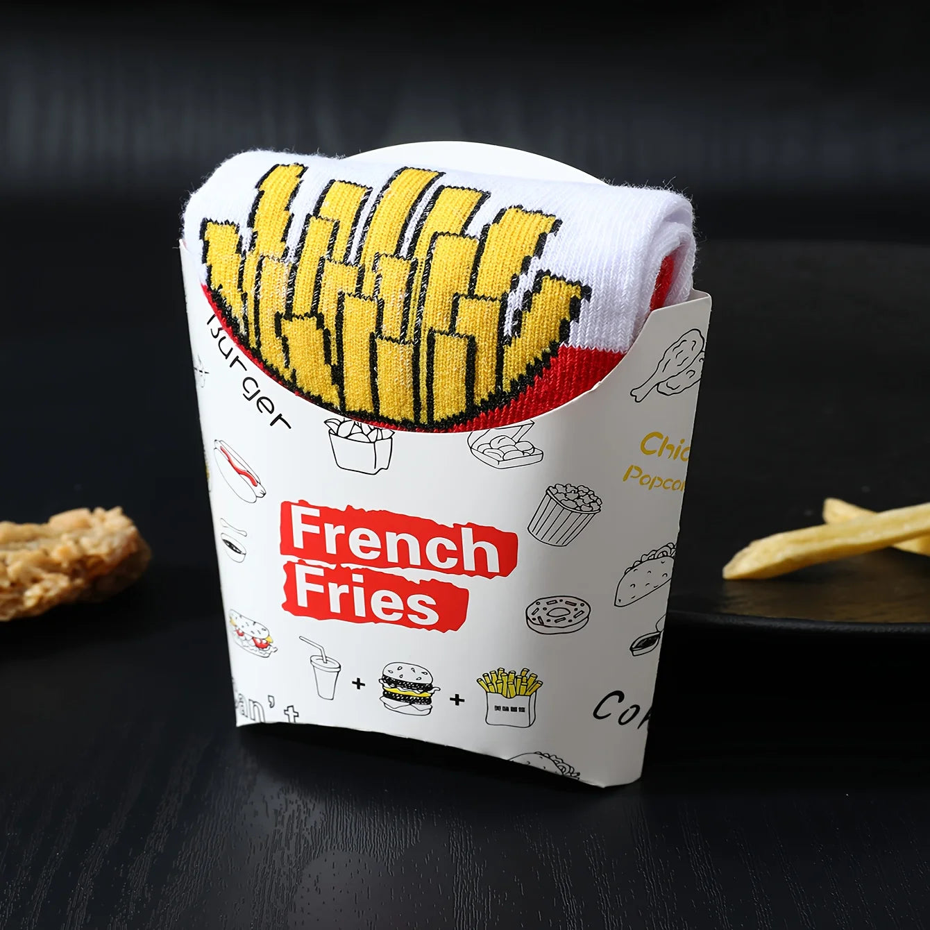 Fun French Fries Pattern Crew Socks – Perfect Gift for Any Occasion