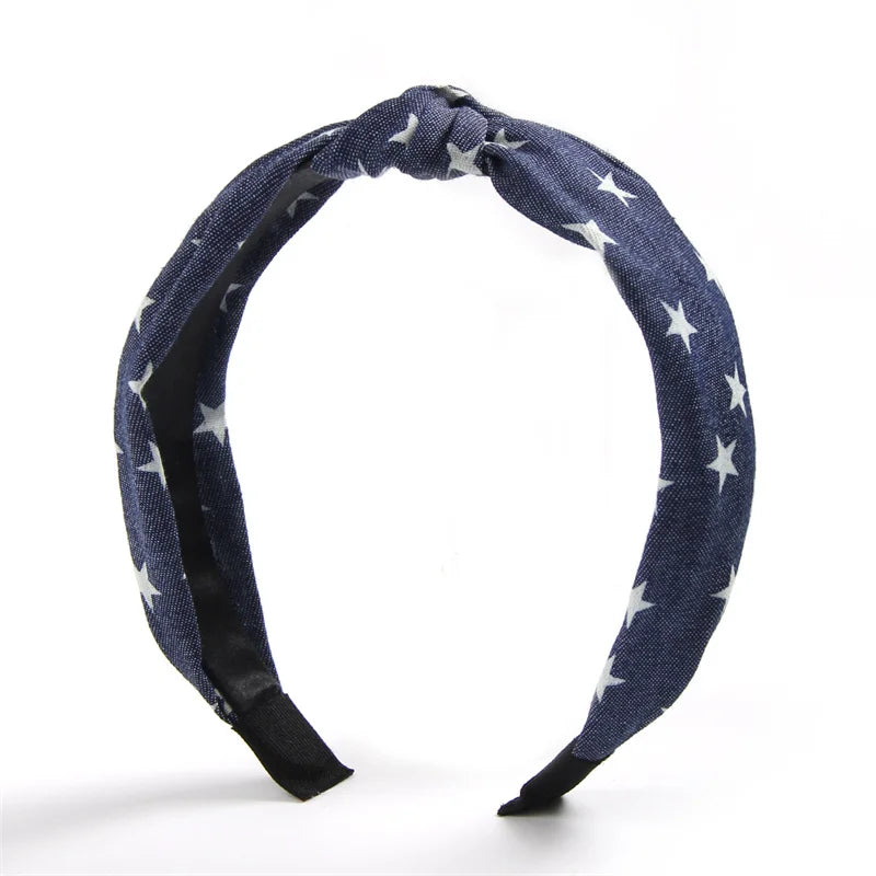 Knotted Denim Print Headband for Women and Girls