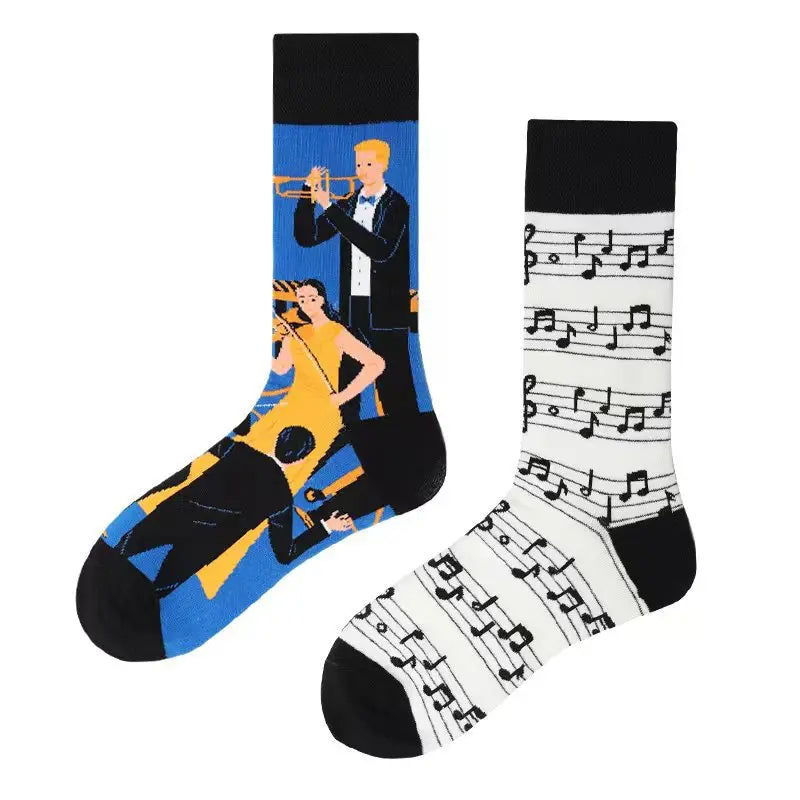 New Fashion Socks AB Asymmetric Mandarin Duck Socks for Men and Women Medium High Tube Cotton Socks
