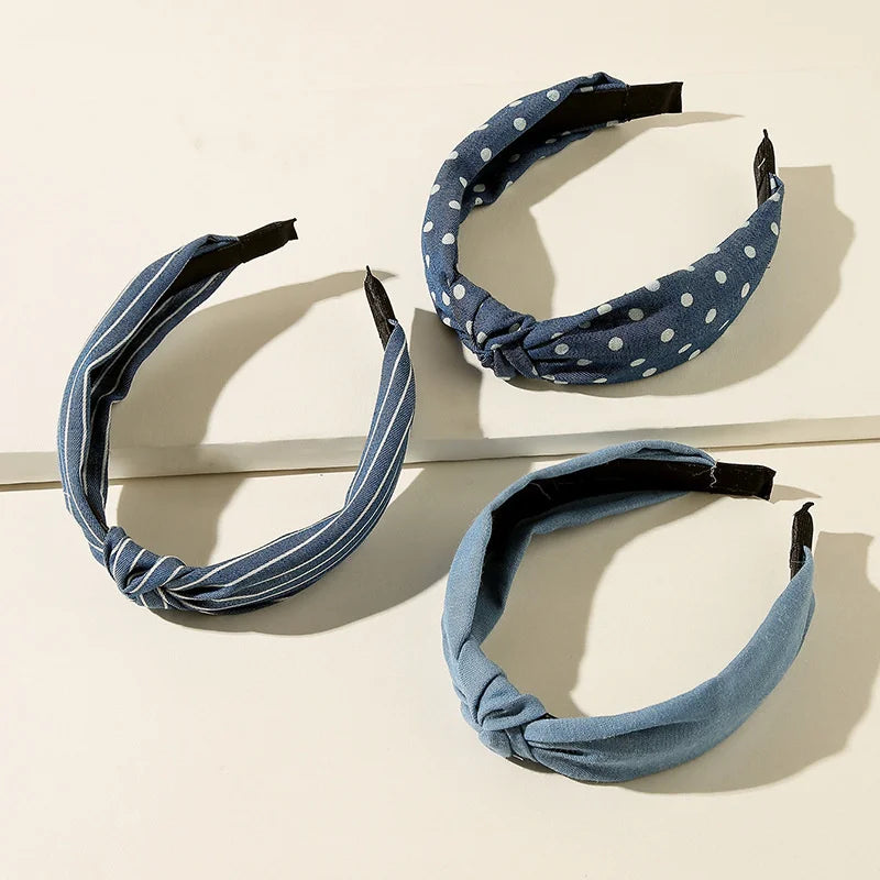 Knotted Denim Print Headband for Women and Girls