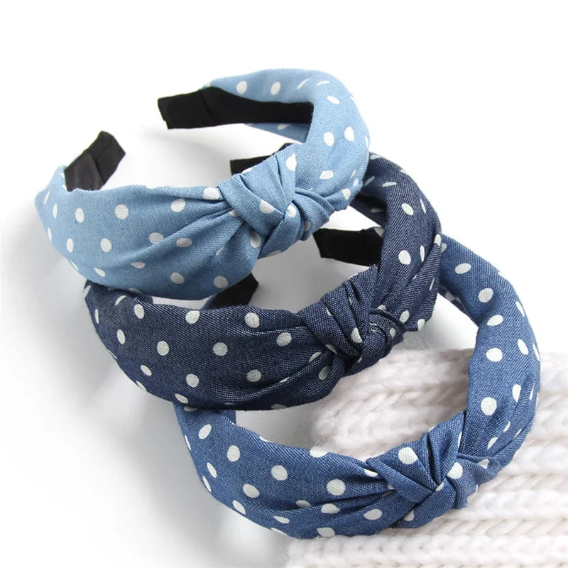 Knotted Denim Print Headband for Women and Girls