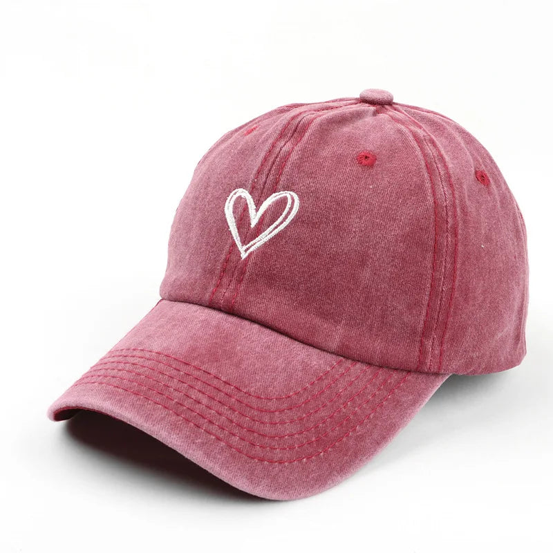 Adjustable Retro Washed Distressed Love Embroidered Basketball Cap
