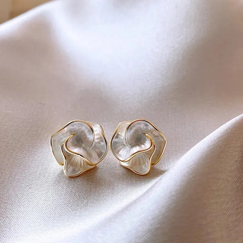 Enamel Multi-Layered Flower Earrings