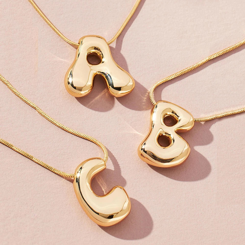 Chunky Golden Initial Letter Bubble Pendant Necklace