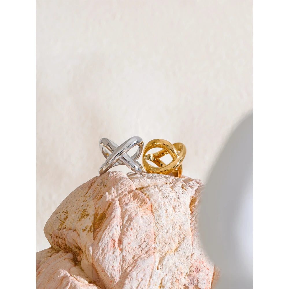 Geometric X-Shape Stainless Steel Statement Ring