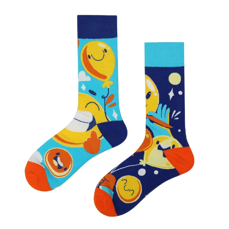 New Fashion Socks AB Asymmetric Mandarin Duck Socks for Men and Women Medium High Tube Cotton Socks