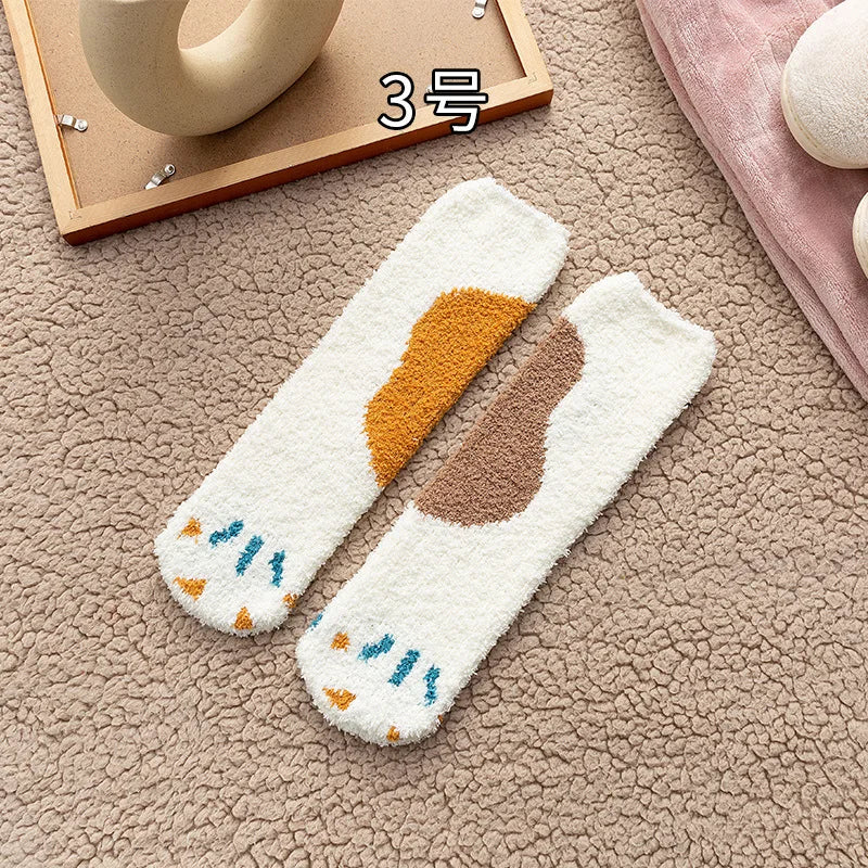 Cozy Cat Claw Coral Velvet Socks for Autumn & Winter