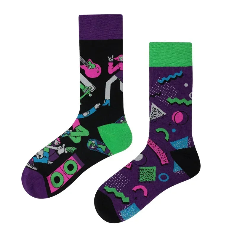 New Fashion Socks AB Asymmetric Mandarin Duck Socks for Men and Women Medium High Tube Cotton Socks