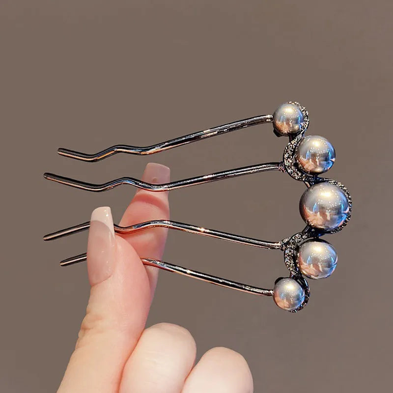 Elegant Metal U-Shaped Hair Stick Clips with Faux Pearl Accents