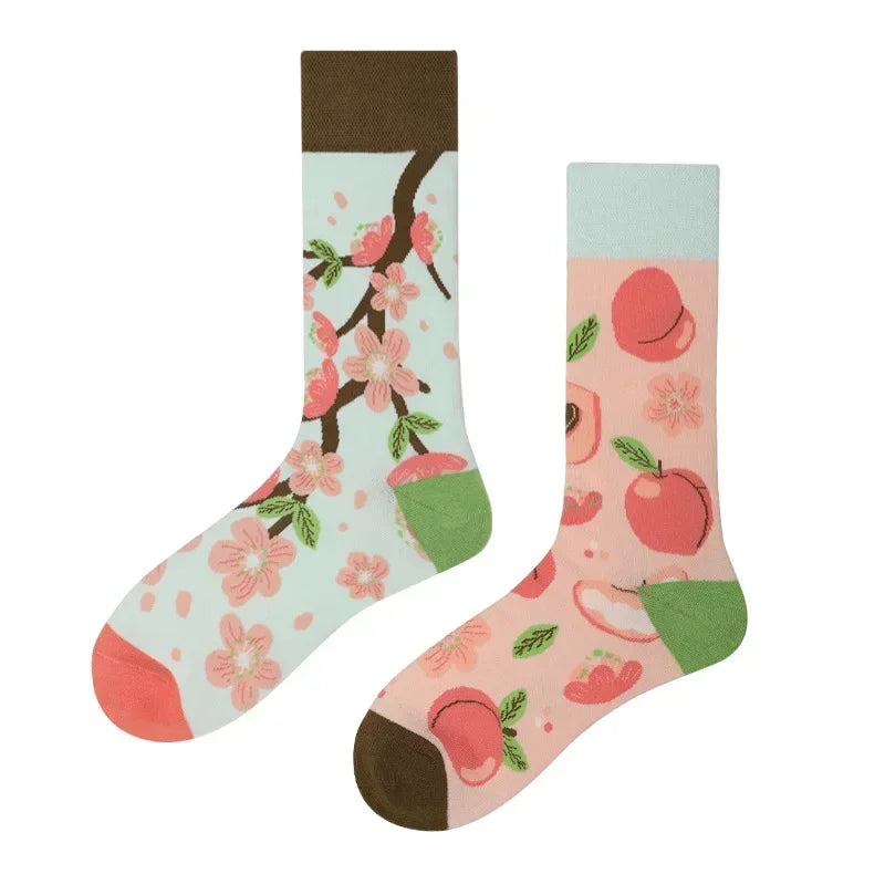 New Fashion Socks AB Asymmetric Mandarin Duck Socks for Men and Women Medium High Tube Cotton Socks