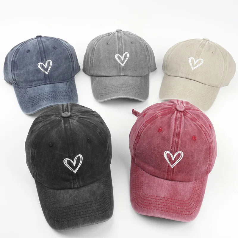 Adjustable Retro Washed Distressed Love Embroidered Basketball Cap